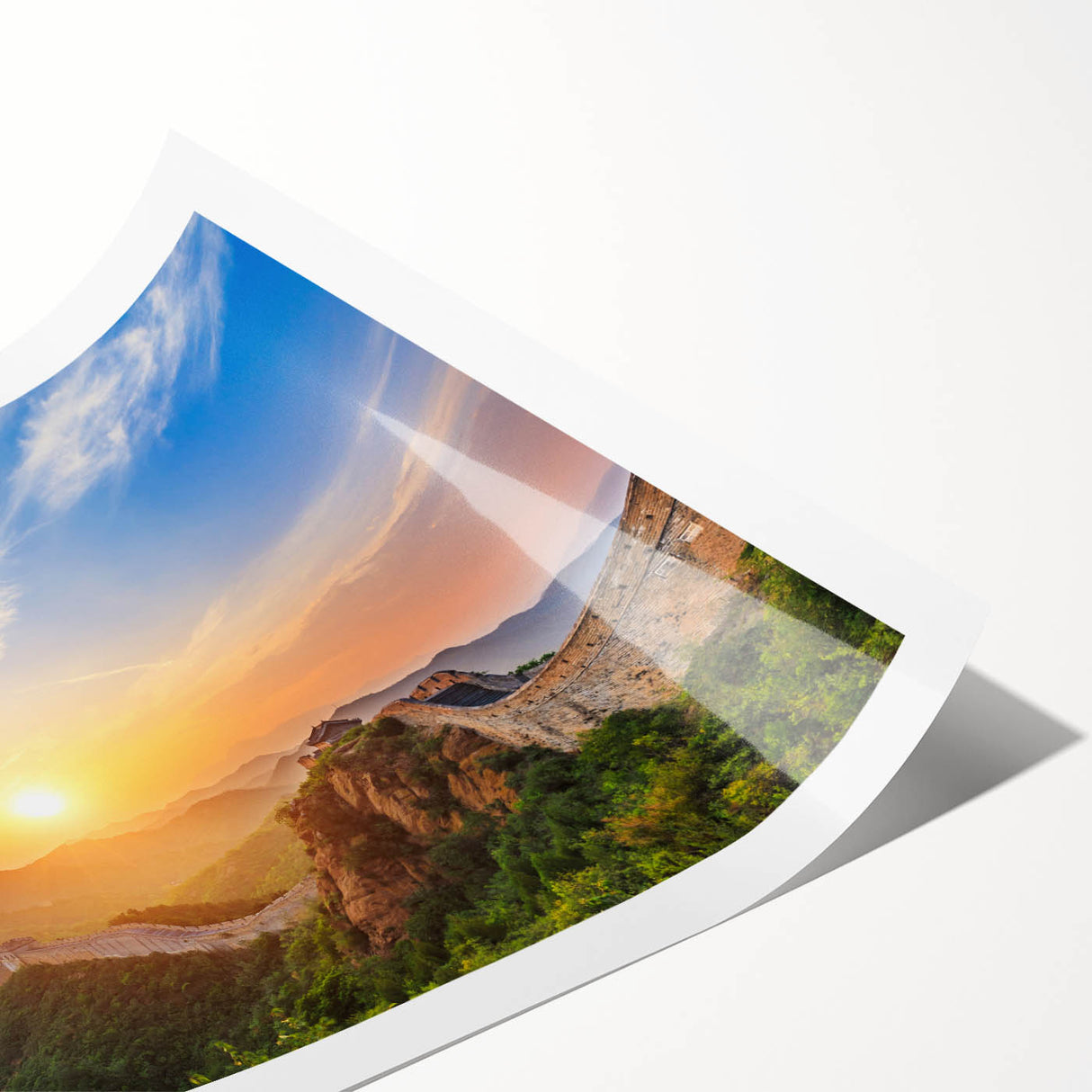 Extra large wall art of the Great Wall of China in line art style, featuring subtle floral elements.