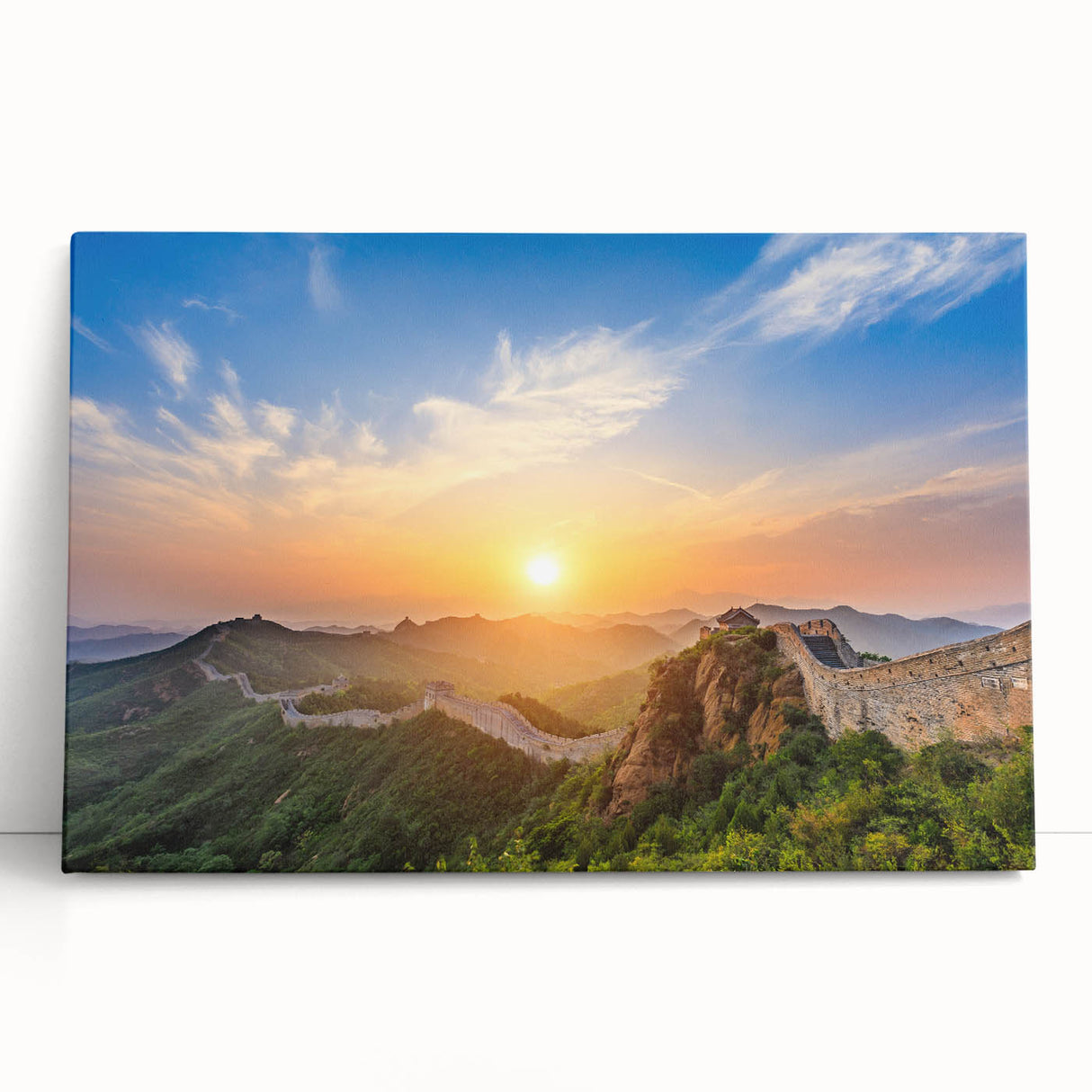 Black and white stretched canvas featuring the Great Wall of China, ideal for kitchen wall art or bedroom decor.