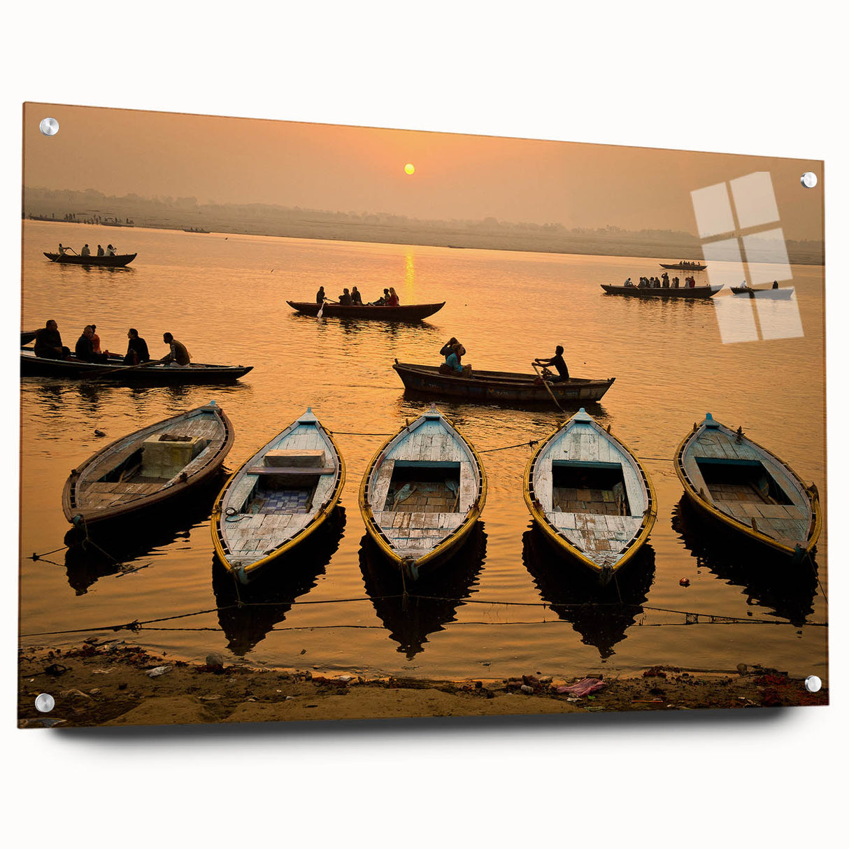 Acrylic print of a large abstract depiction of an Indian landscape in earthy tones.