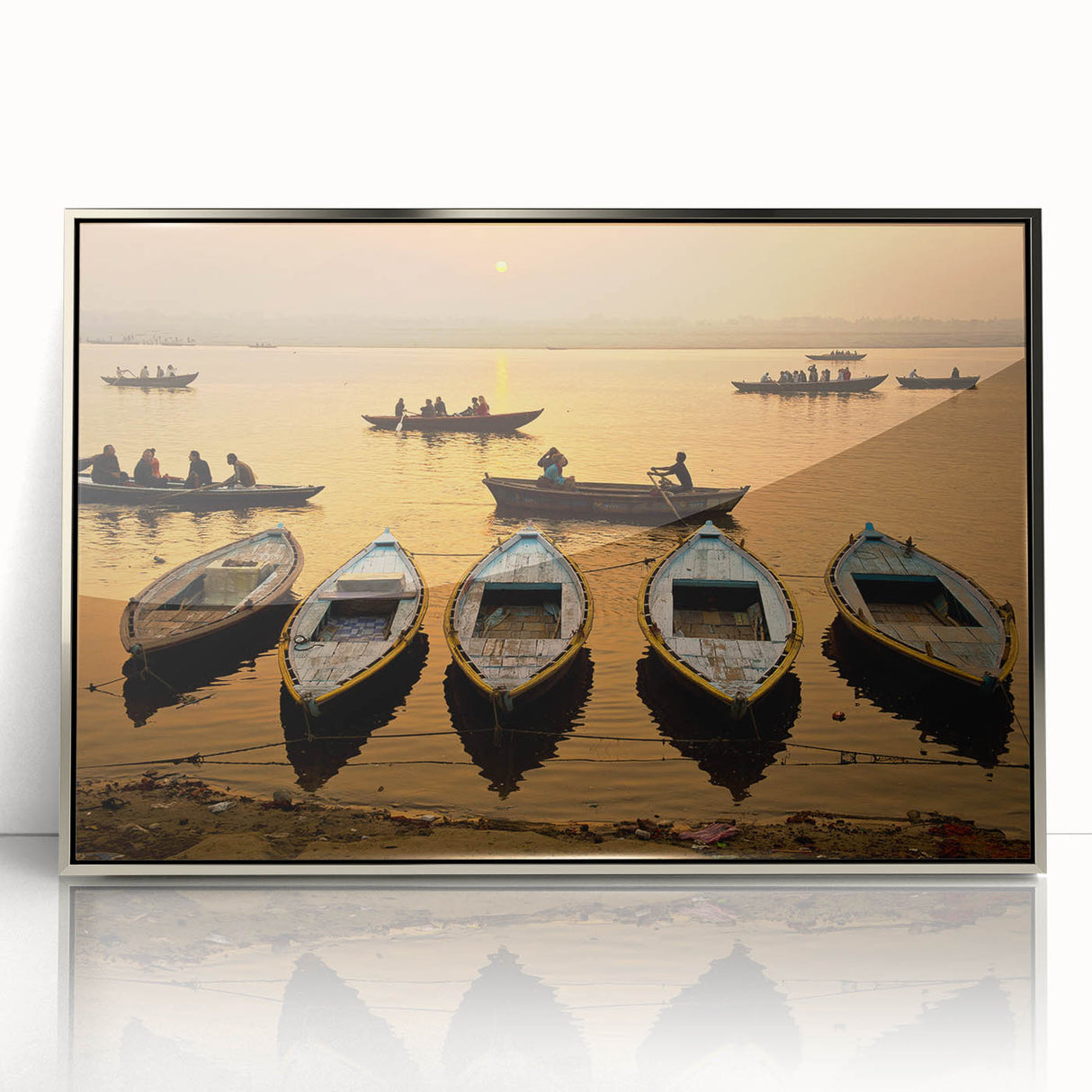 Mid-century modernist art depicting an Indian landscape in muted earth tones, framed acrylic, ideal for nursery wall decor.