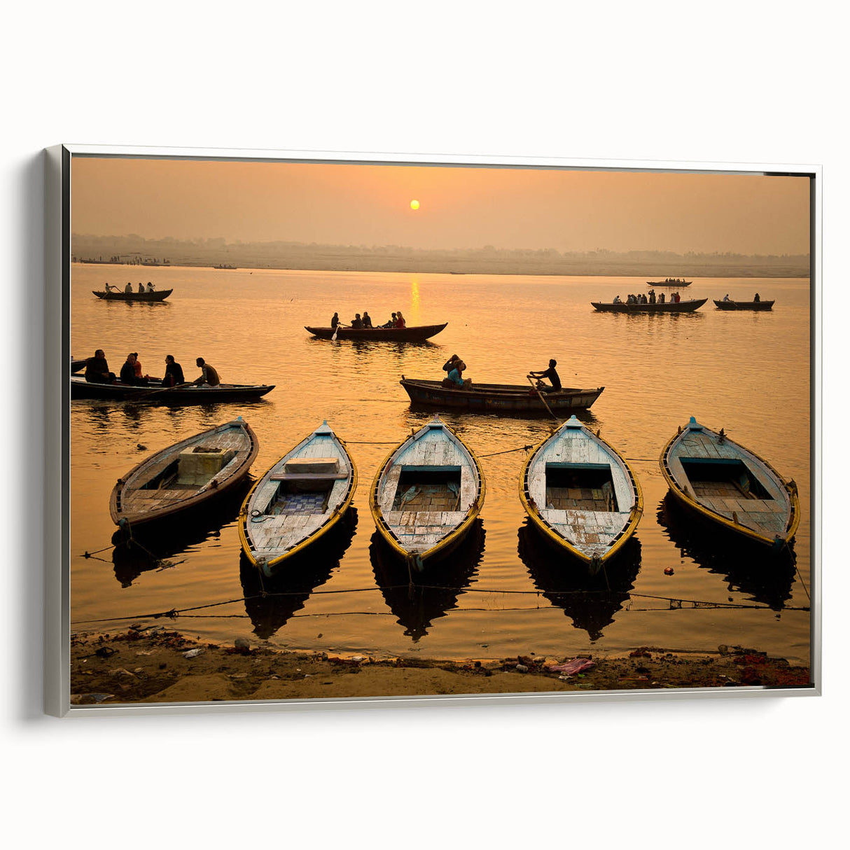 Framed canvas featuring a colorful Indian landscape art painting, ideal for enhancing a living room or study.
