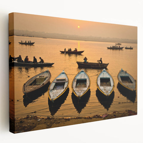 Side view of a stretched canvas featuring a vibrant Indian landscape, ideal for kitchen wall art.