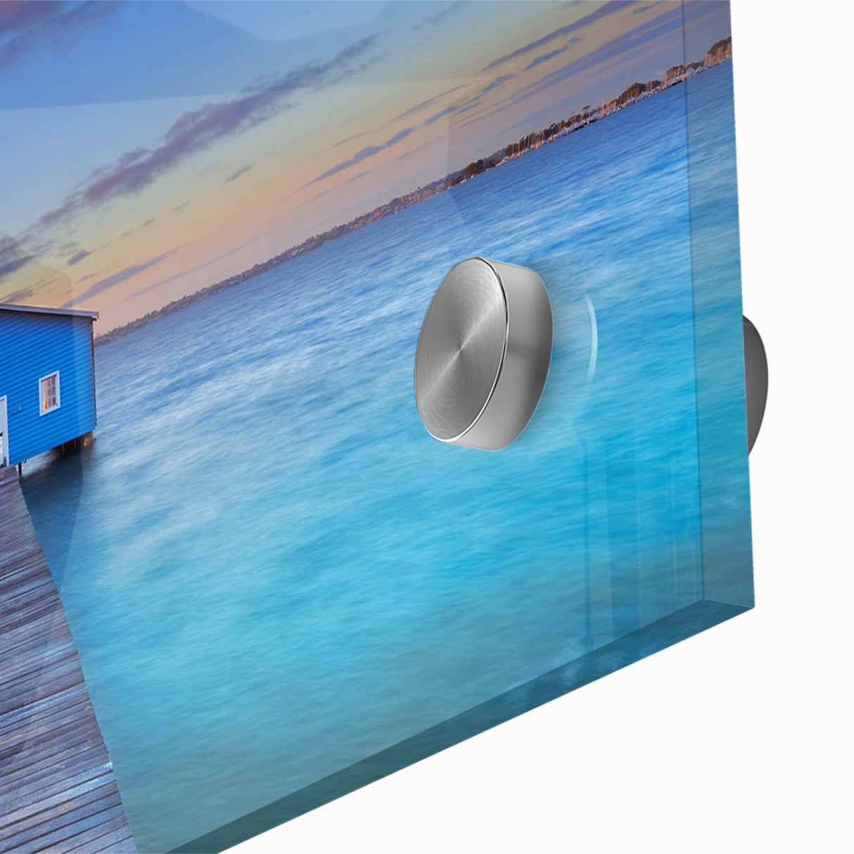 Large abstract wall art depicting Perth scenery in mid-century modernist style on acrylic glass.