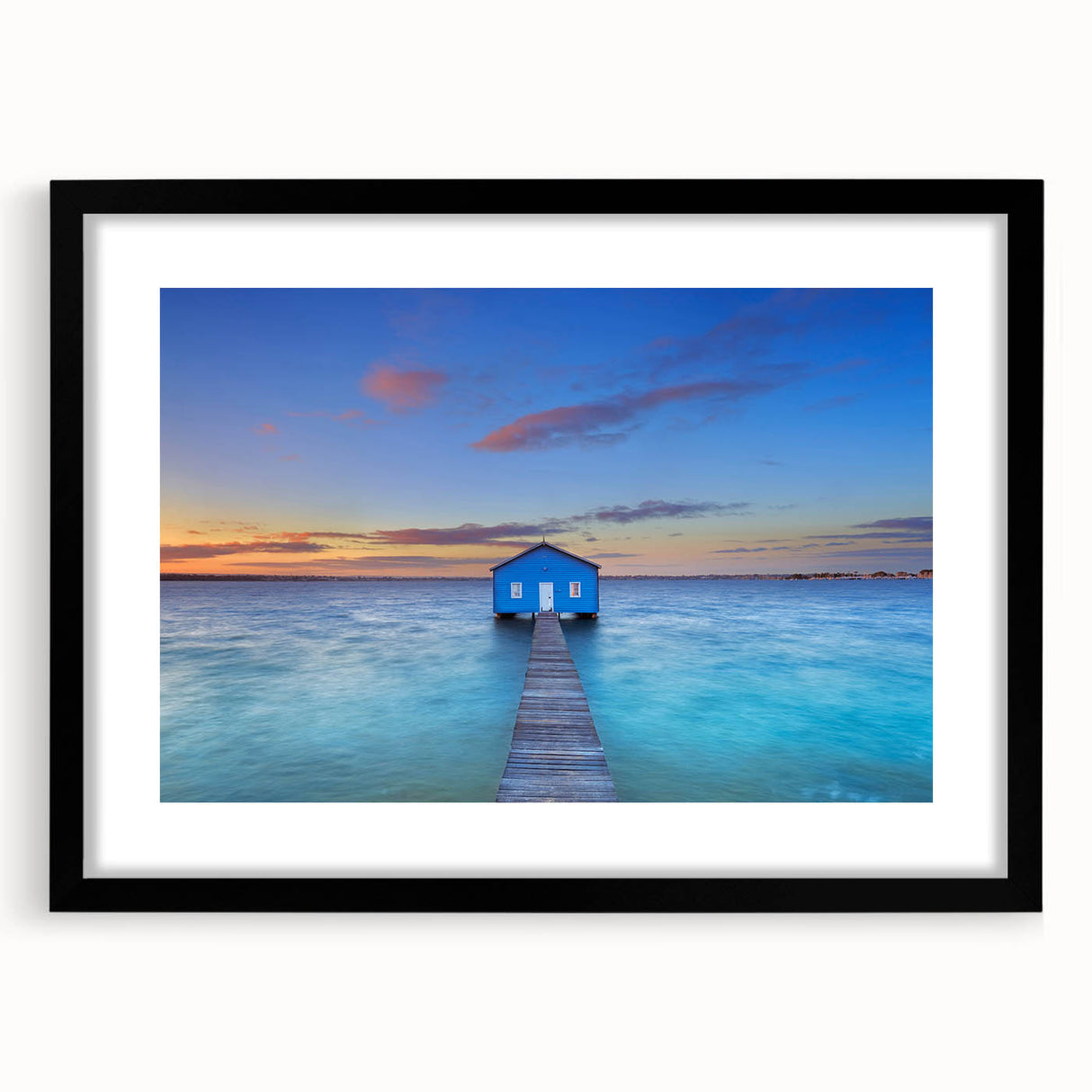 Extra large abstract art print of Perth scenery in vibrant colors on a textured canvas, framed in black.