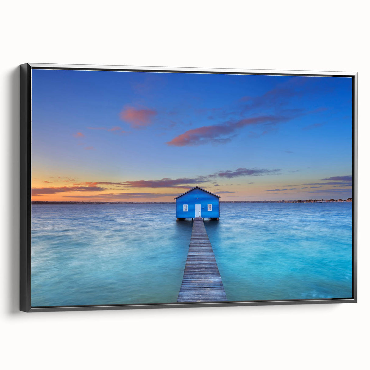 Black and white landscape art painting of Perth, Australia on framed canvas, suitable for bedroom decor.