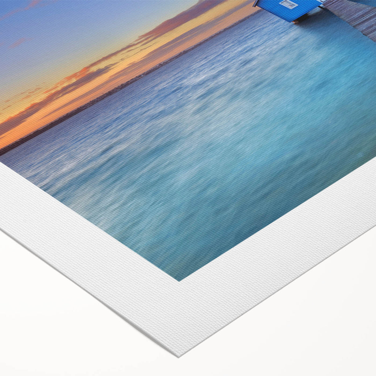 Art deco poster featuring the Perth skyline in muted blue and gray tones on a rolled canvas.