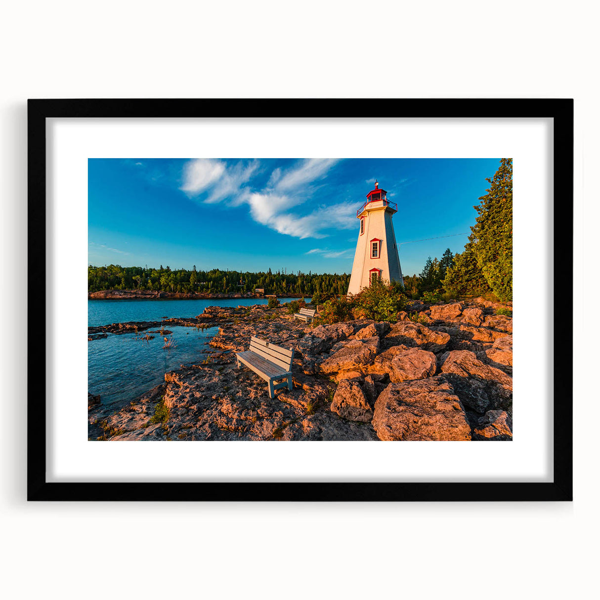 Extra large framed abstract art print depicting a vibrant, colorful Canadian Ontario landscape, ideal for living room decor.