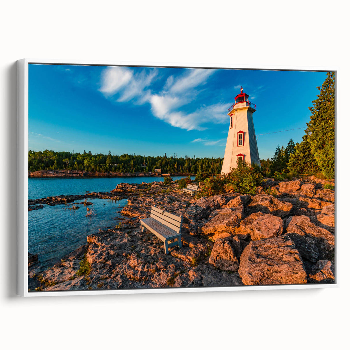 Vintage poster art of Ontario, Canada on extra large framed canvas, featuring colorful imagery and black borders.