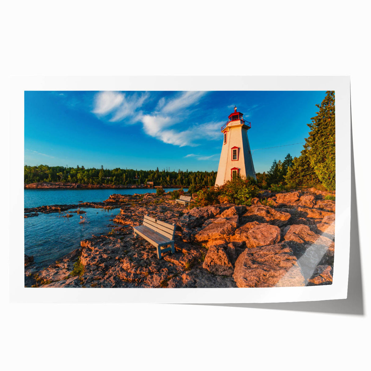 Rolled print of Ontario scenery with vibrant green and blue tones, ideal for art wall dining room.