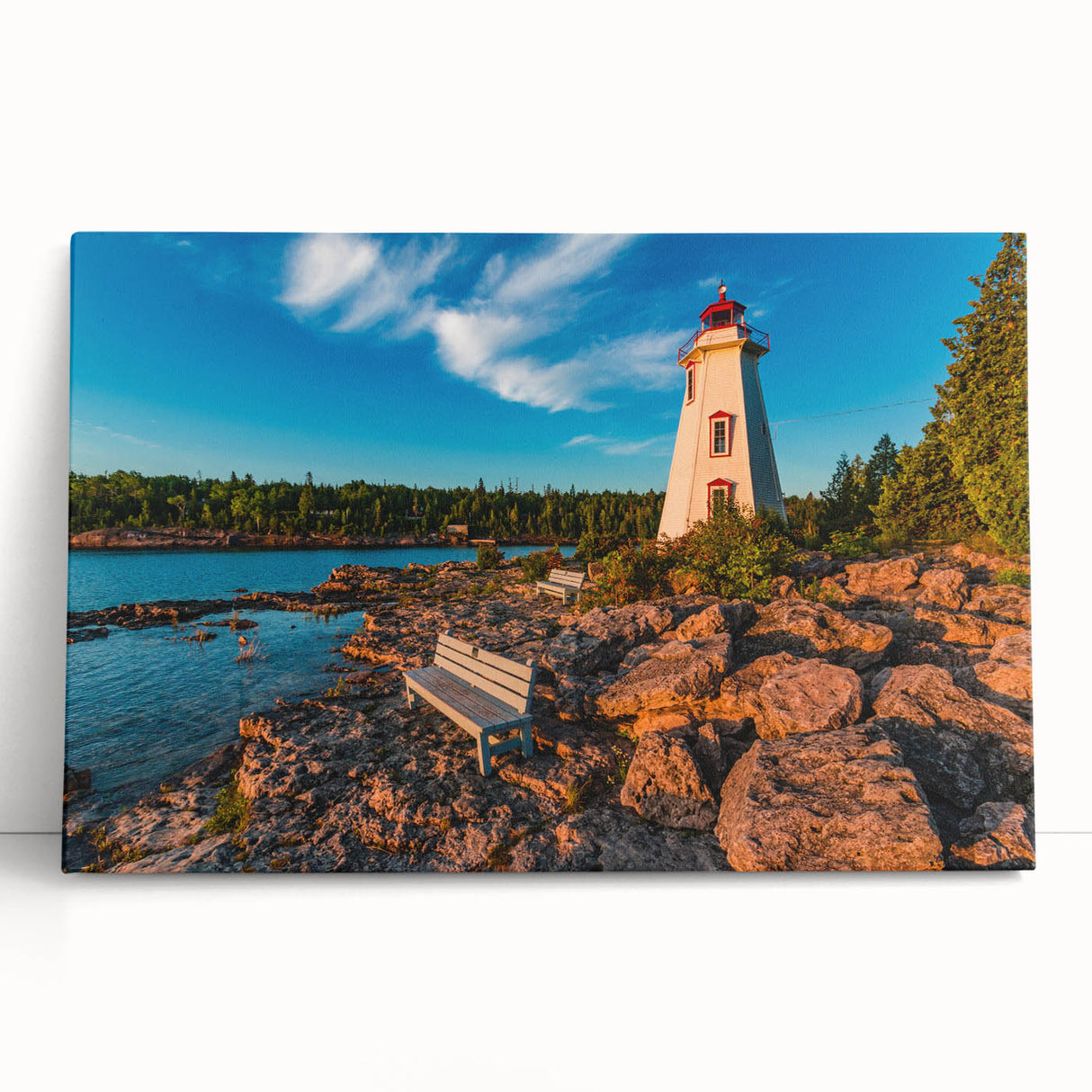 Black and white photograph of Ontario scenery on stretched canvas, ideal for kitchen wall art or bedroom.