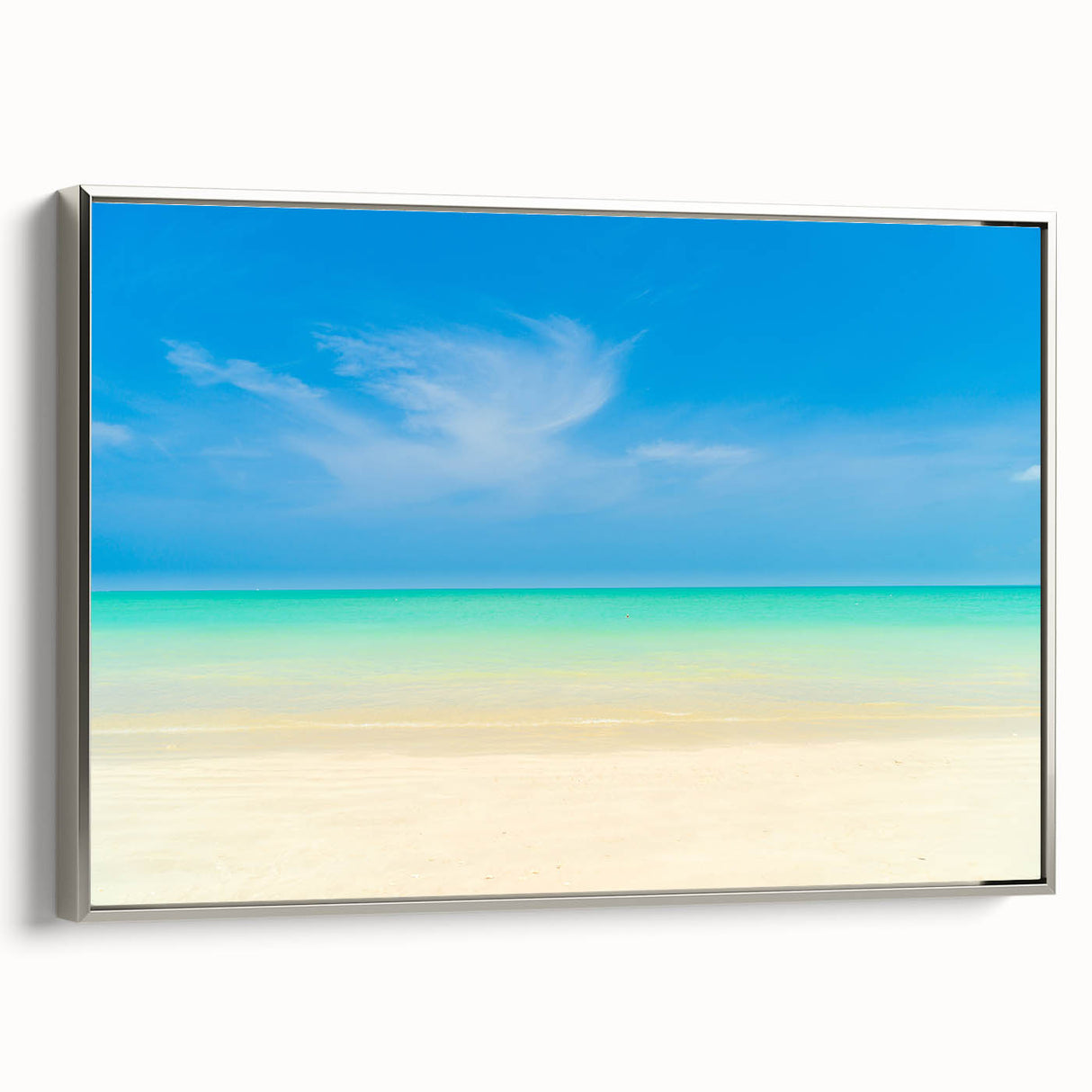 Framed canvas featuring a vintage Caribbean landscape in vibrant colors, ideal for adding a pop of color to any room.