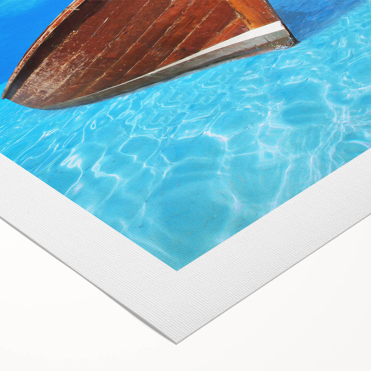 Art deco poster of a Caribbean scenery in vibrant blue and green tones on rolled canvas, suitable for dining room wall art.