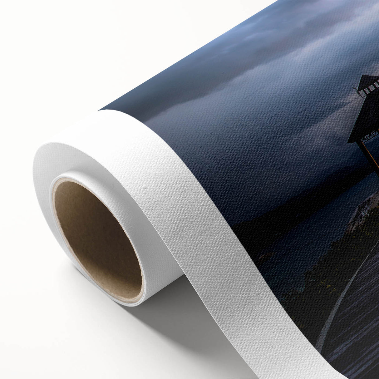 Art Deco-style poster depicting a serene Jamaican landscape on rolled canvas.