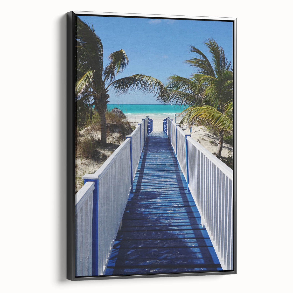 Black and white framed canvas of a vintage Martinique landscape, ideal for bedroom wall art.