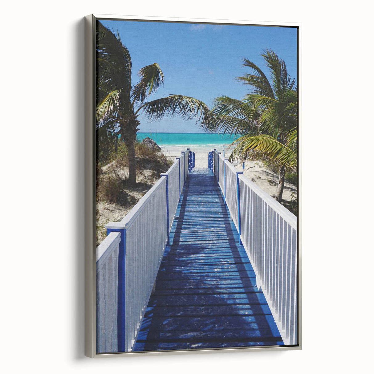 Framed canvas of a vintage-style landscape painting depicting vibrant Martinique scenery.