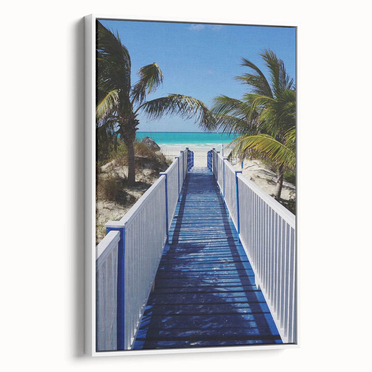 Vintage poster art featuring a Caribbean Martinique scenery on a framed canvas, with vibrant colors.