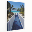 Panoramic Caribbean beach scene on large stretched canvas, featuring vivid blue and turquoise waters.