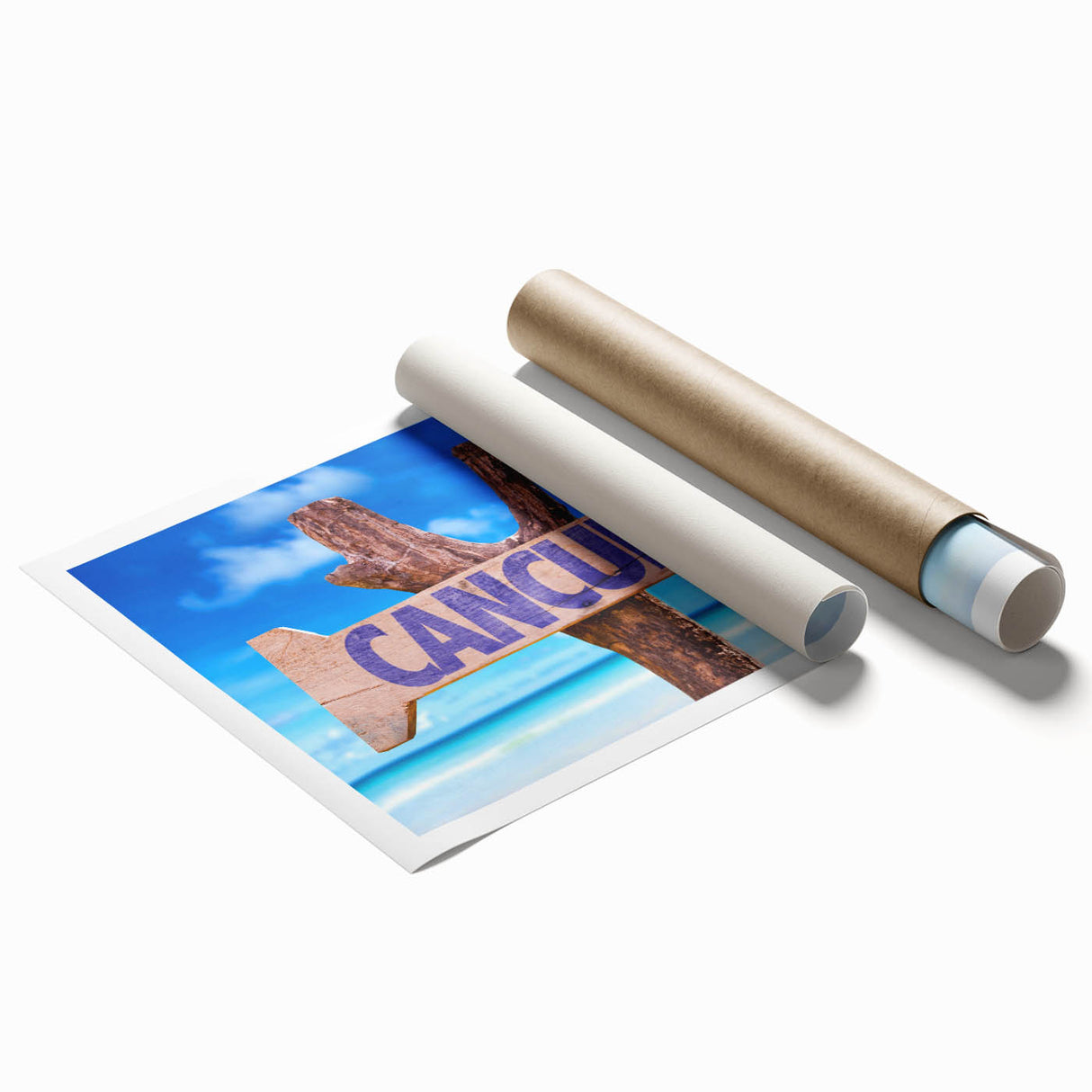 Extra large rolled canvas print of Cancun scenery with vibrant floral details, ideal for art wall dining room.