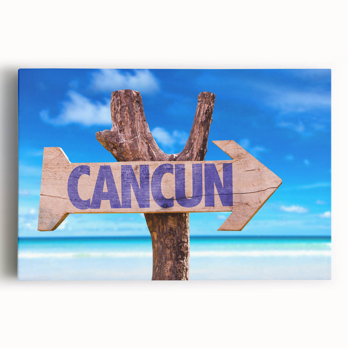 Black and white stretched canvas of Cancun scenery, ideal for kitchen wall art.
