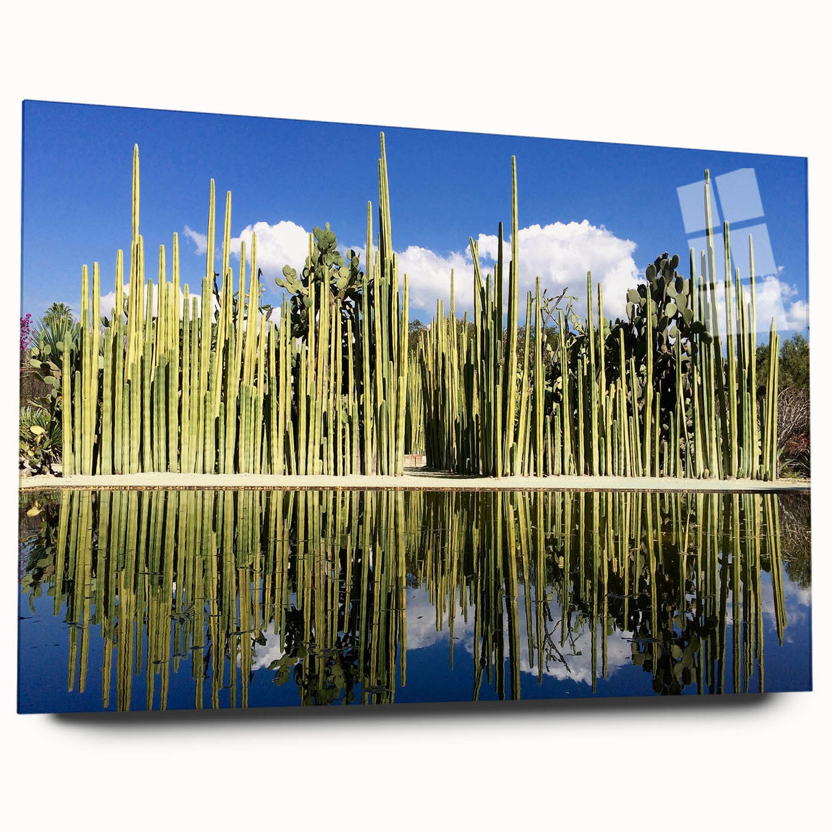 Large abstract wall art depicting a serene Oaxaca landscape in muted earth tones on acrylic glass.