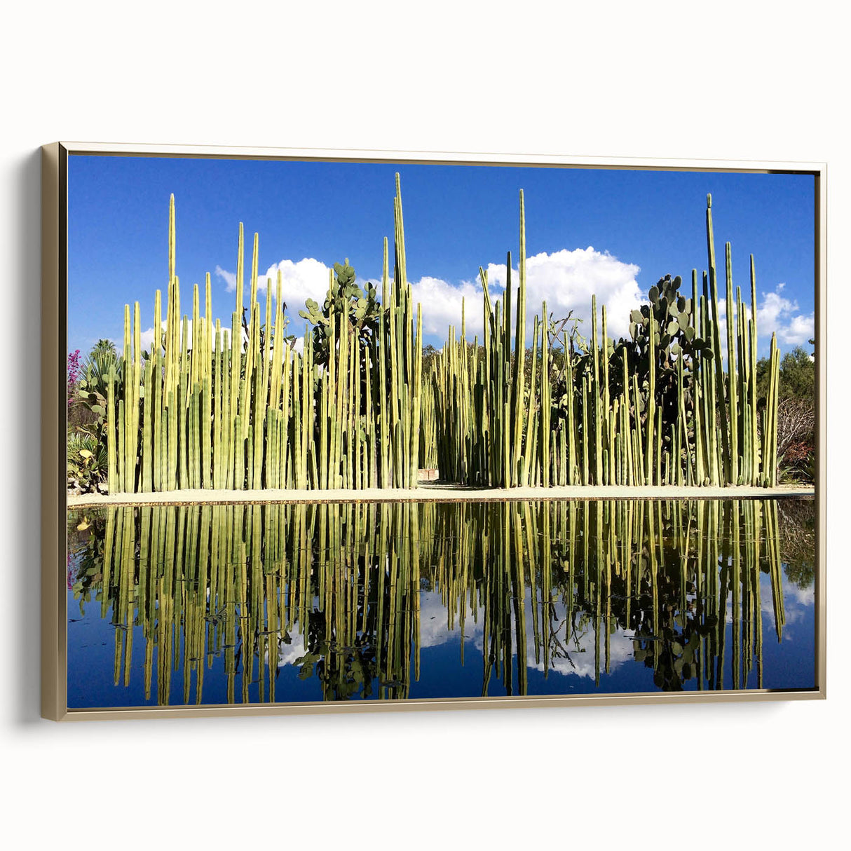 Framed canvas depicting a vintage-style landscape painting of Oaxaca, Mexico, with rich gold and black tones.