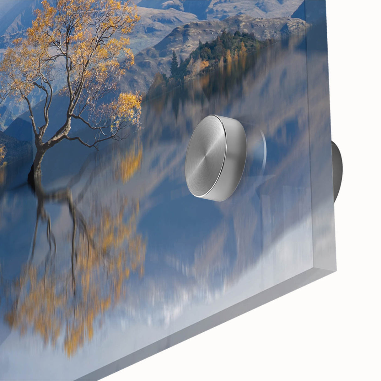 Large abstract wall art depicting Otago, New Zealand scenery in mid-century modernist style on acrylic glass.
