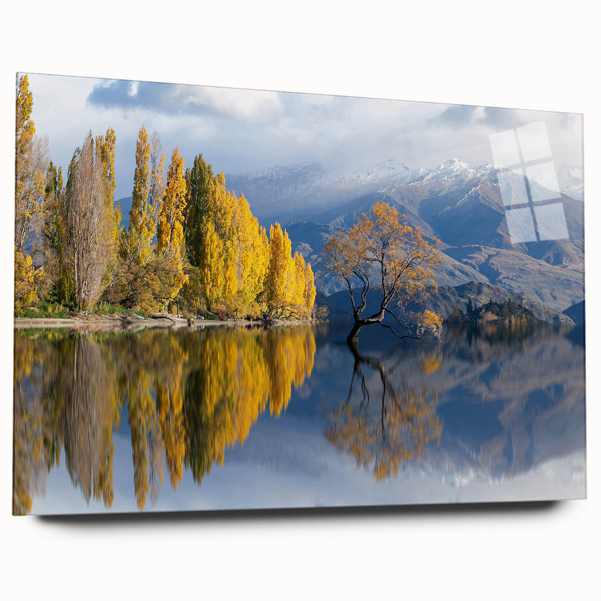 Large abstract wall art of Otago, New Zealand landscape in muted earth tones on acrylic glass.