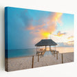 Large stretched canvas of a Mauritius landscape, featuring vivid green and blue tones, suitable for kitchen wall art.