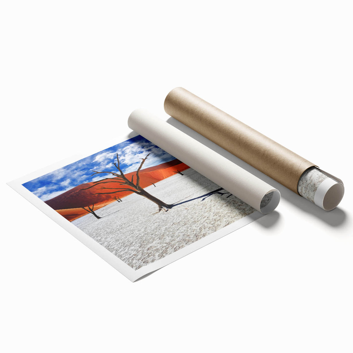 Extra large rolled print featuring a serene Namibian landscape with soft pastel colors, ideal for classy bathroom wall art.