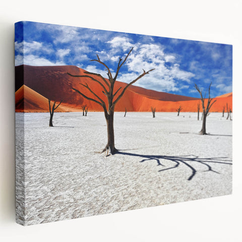 Large canvas print of an African savannah with warm orange and yellow hues, ideal for kitchen wall art.