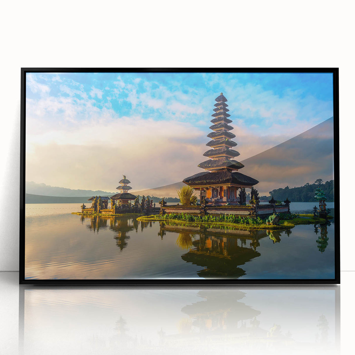 Large abstract wall art of an Indonesian landscape in muted earth tones on a framed acrylic.