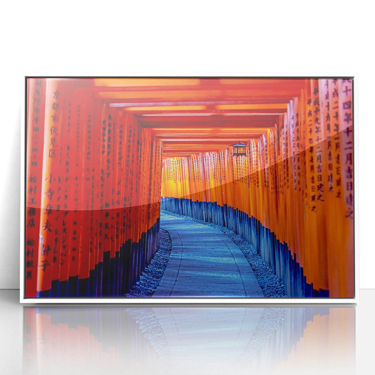 Acrylic framed art of Kyoto scenery with pastel shades, ideal for nursery wall art in art deco style.