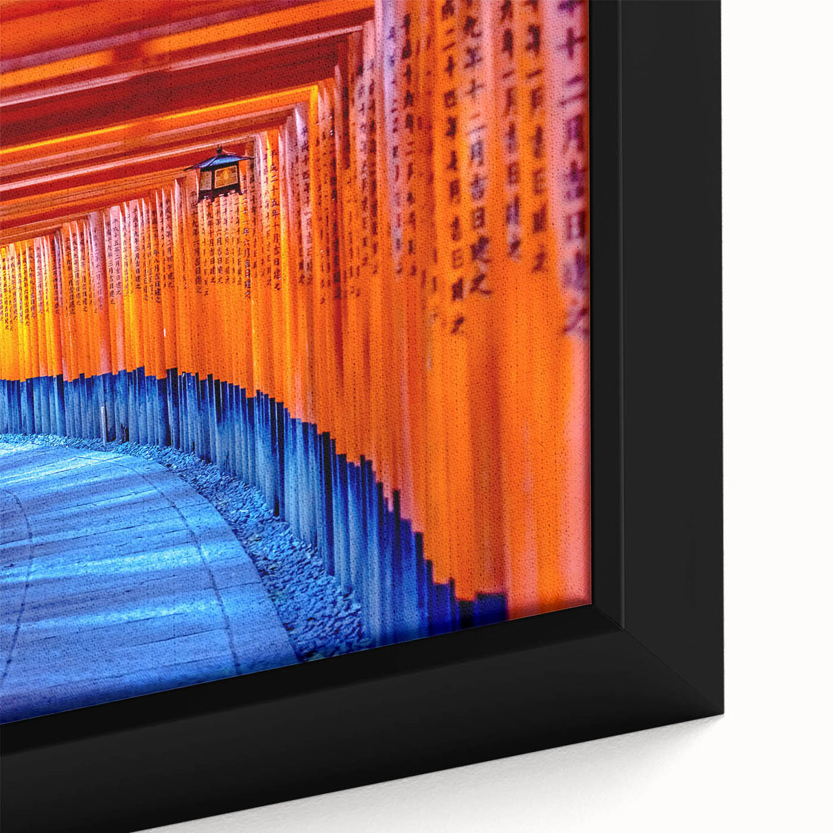 Framed canvas depicting a textured scene of Kyoto with vibrant, colorful art on a black background.