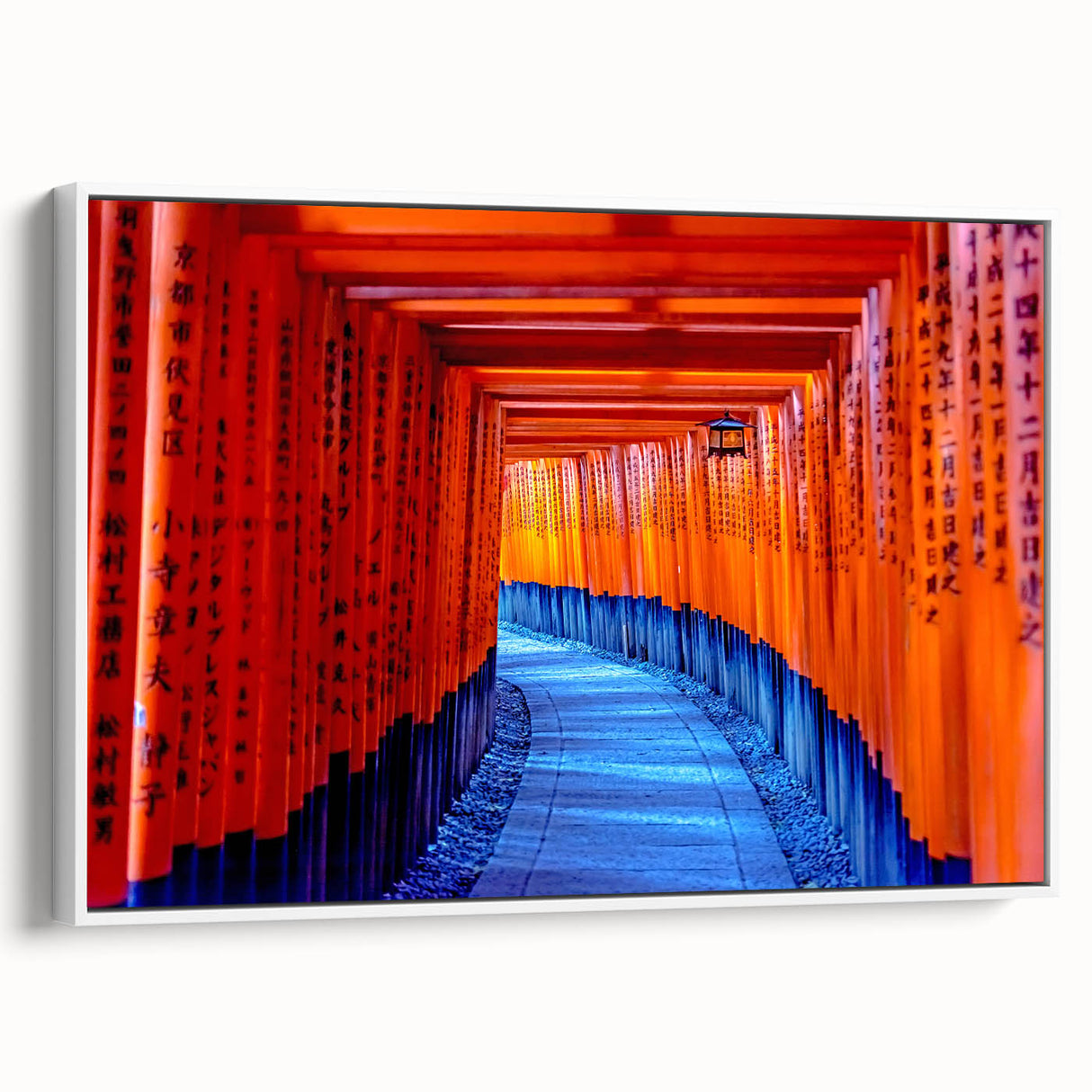 Vintage poster art of Kyoto scenery on framed canvas, featuring vibrant colors, ideal for living room decor.