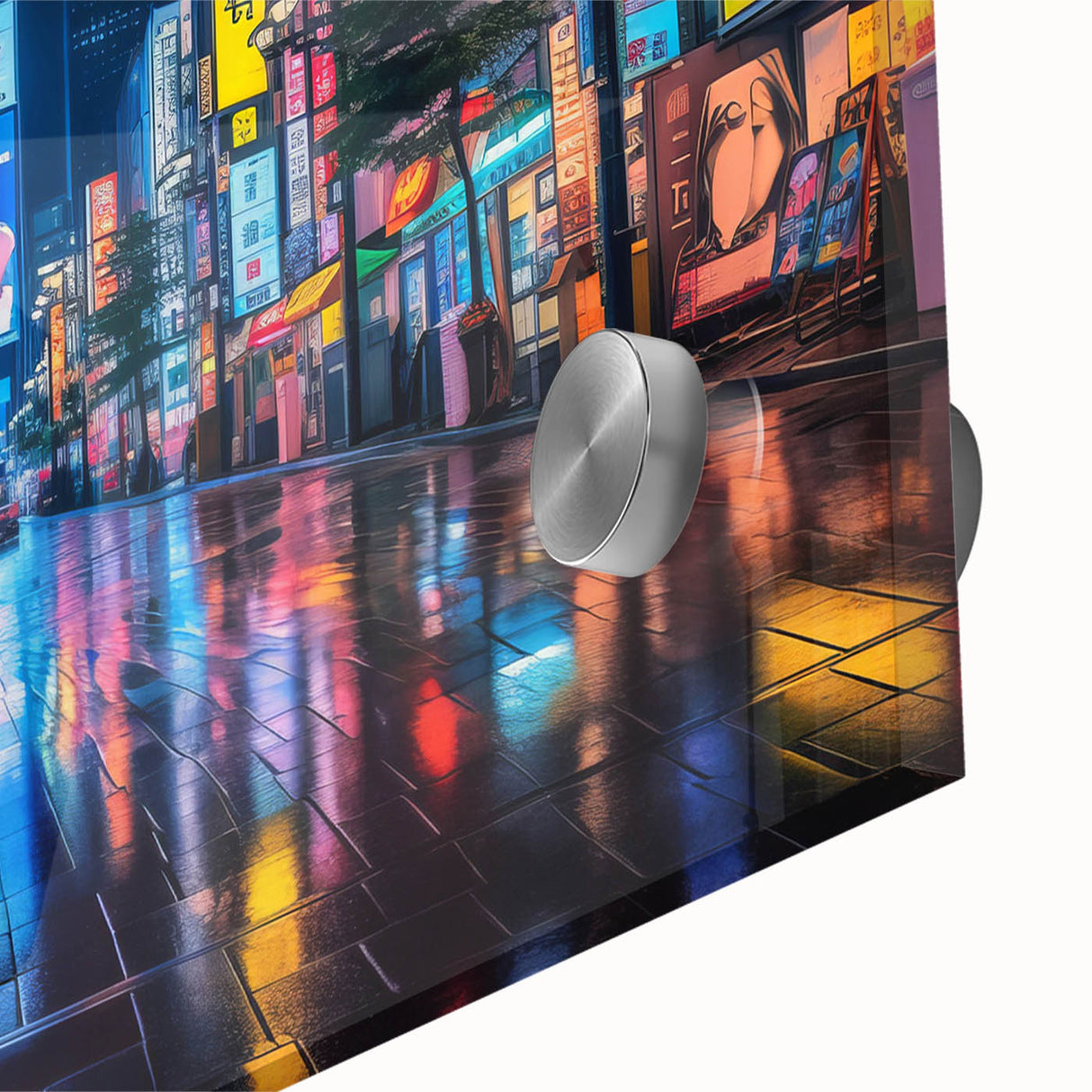 Large abstract Tokyo cityscape in muted gray and blue tones on acrylic glass, ideal for dining room art.