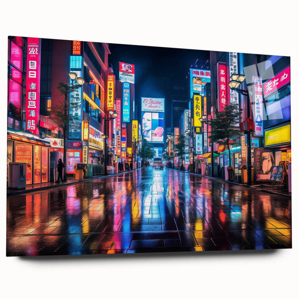 Large abstract wall art depicting Tokyo cityscape in muted gray tones on acrylic glass.