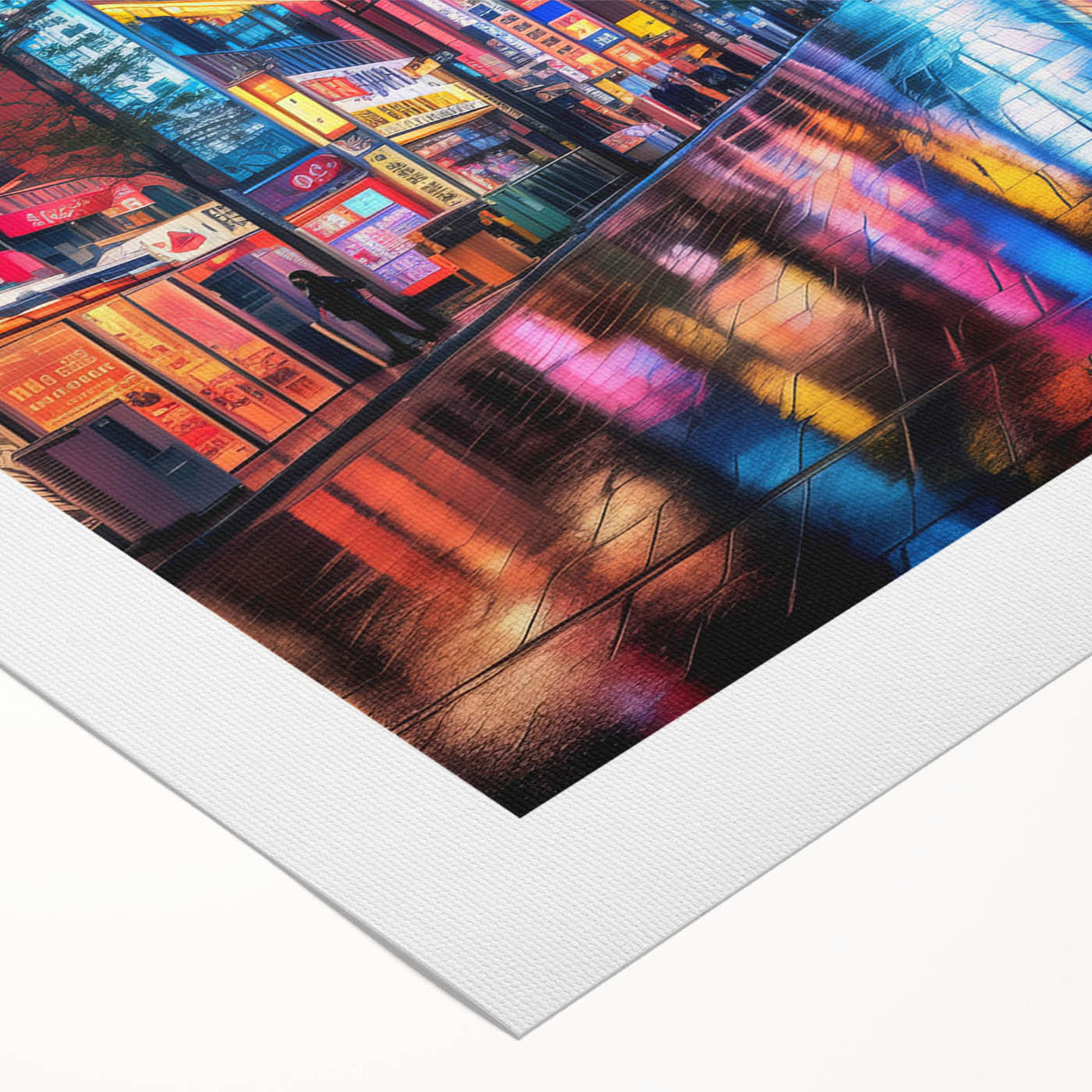 Art deco poster of Tokyo skyline in muted gray and blue tones on rolled canvas, suitable for dining room wall art.