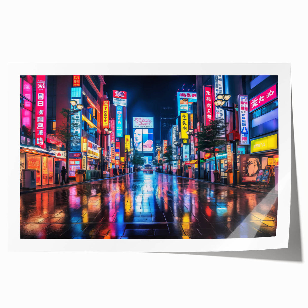 Extra large rolled print of Tokyo scenery with vibrant floral elements.