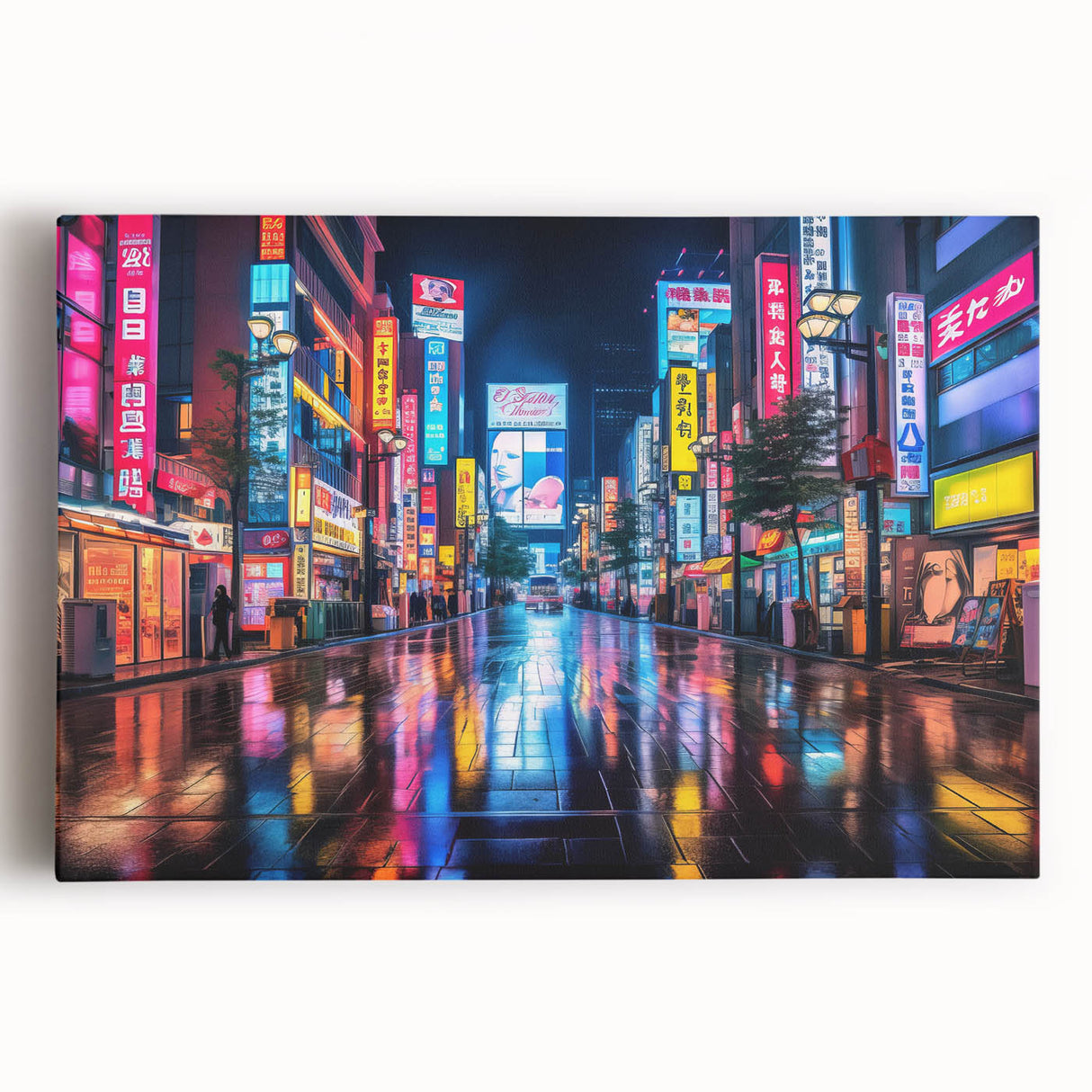 Black and white large art print of Tokyo skyline on stretched canvas, suitable for kitchen wall art.