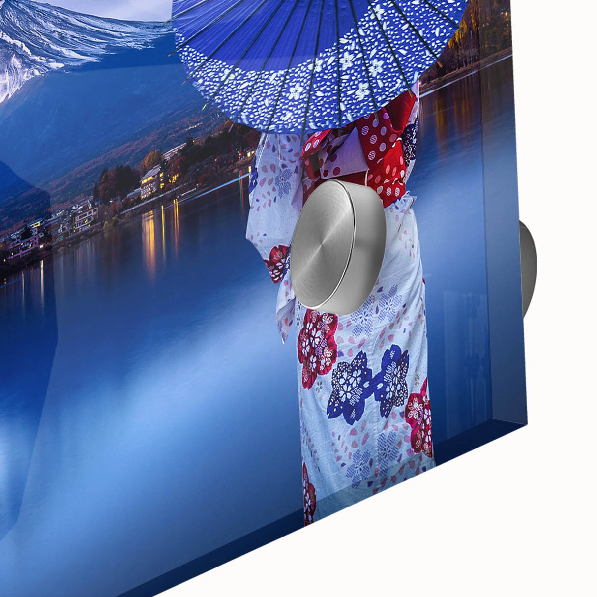 Mid-century modernist large abstract art of a Japanese scenery in vibrant hues on acrylic glass, ideal for dining room art.