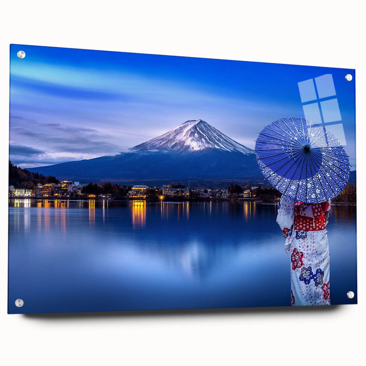 Acrylic print of a serene Japanese landscape with soft pastel colors, ideal for bedroom or dining room decor.