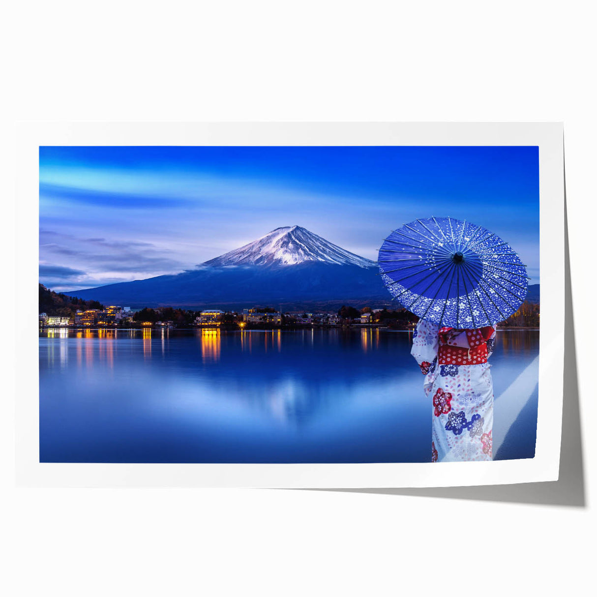 Extra large rolled print featuring a serene Japanese garden scene with soft pink floral elements.