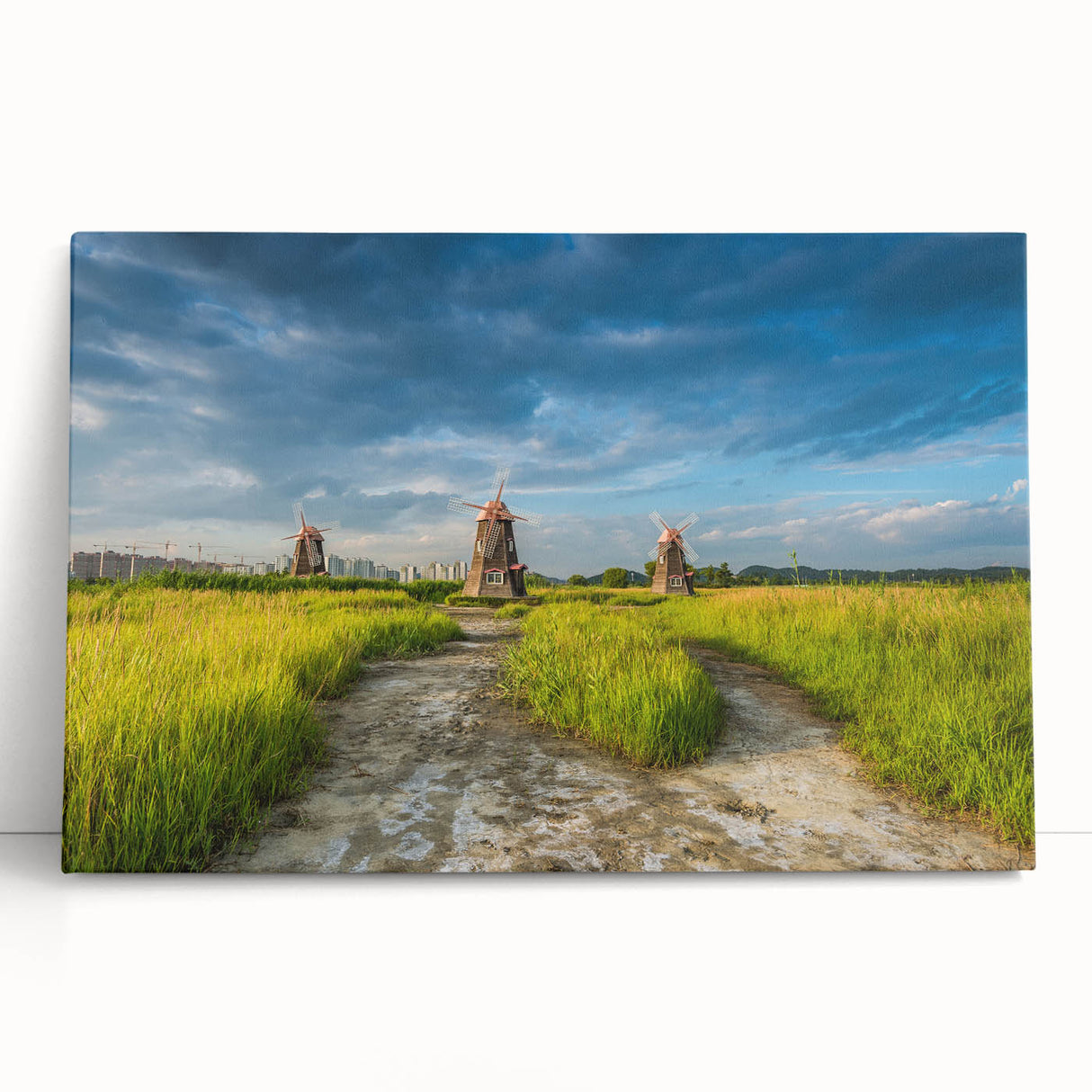 Black and white stretched canvas depicting a serene Korean landscape, ideal for kitchen wall art or bedroom decor.