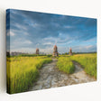 Large stretched canvas featuring a traditional Korean landscape scene in muted earth tones, ideal for kitchen wall art.