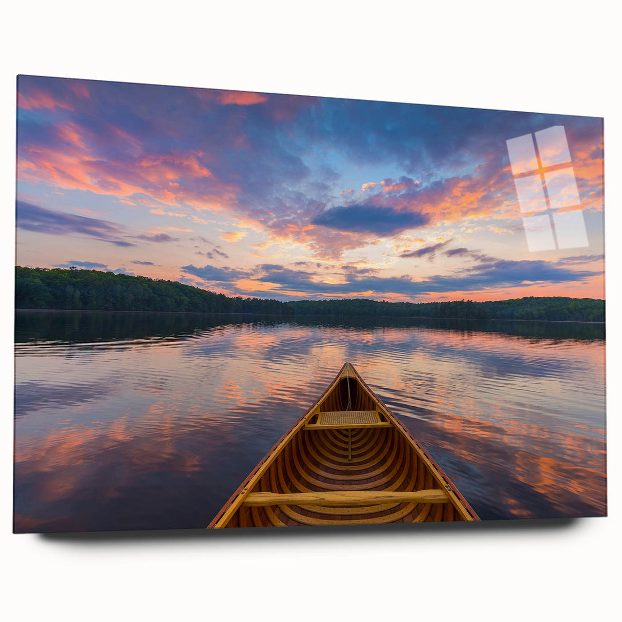 Large abstract wall art of Ontario scenery in muted earth tones on acrylic glass, suitable for bedroom or dining room decor.