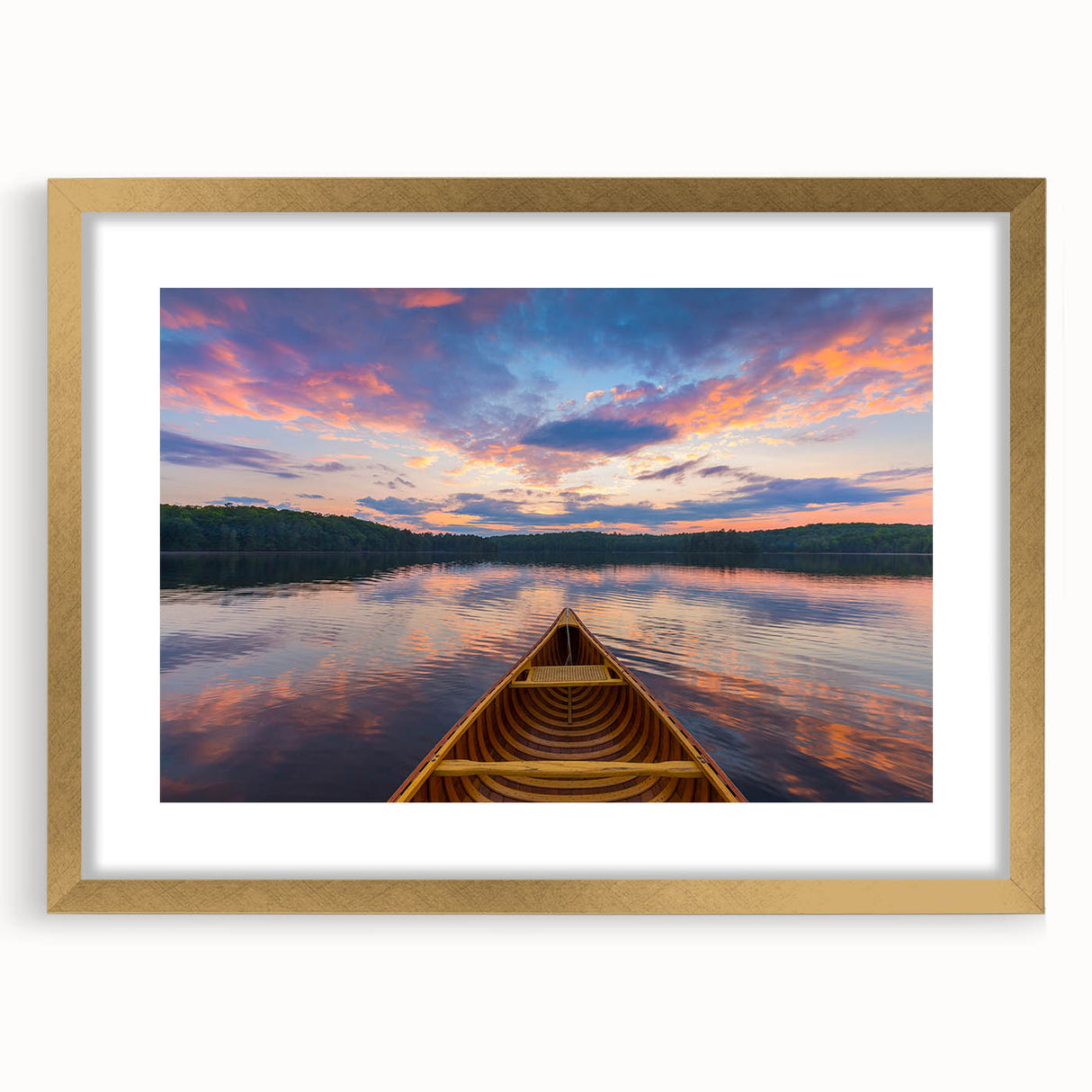 Extra large wall art featuring an abstract depiction of Ontario scenery in textured art print on a gold-framed canvas.