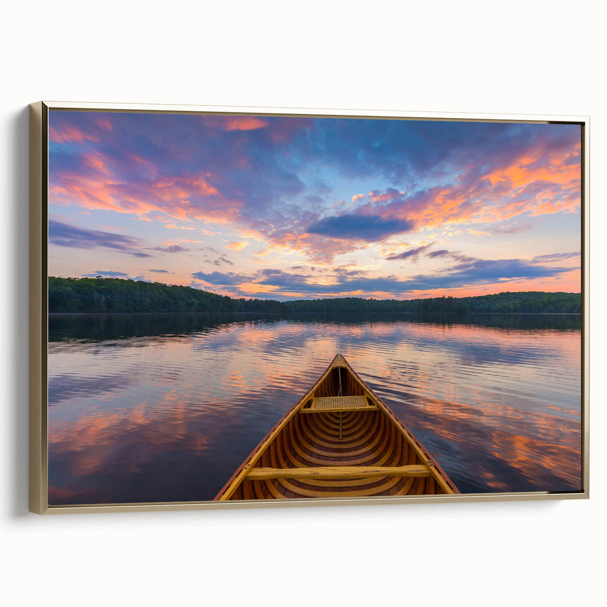 Framed canvas depicting a vintage-style Ontario landscape in black and gold tones, ideal for bedroom wall art.