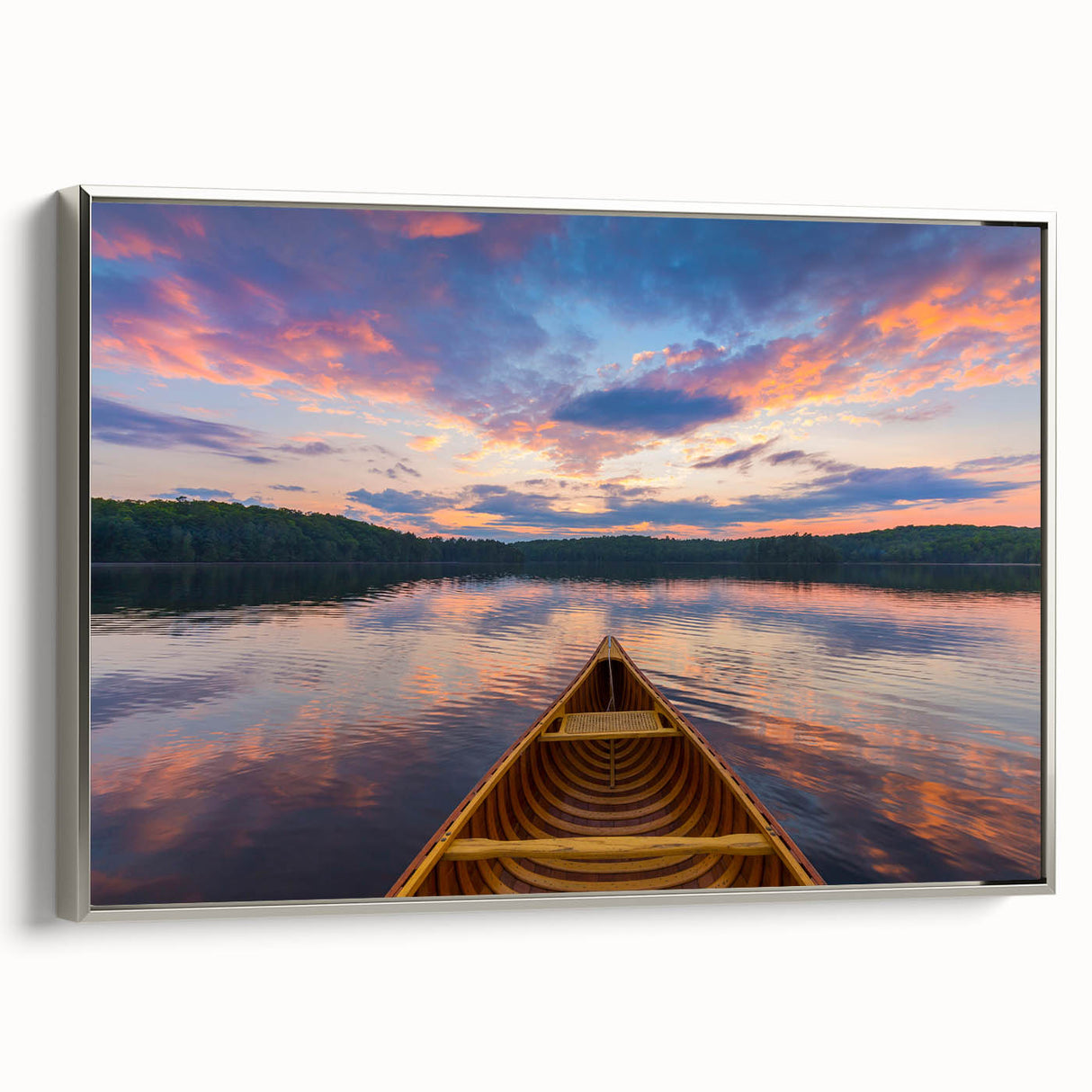 Framed canvas featuring a vintage-style landscape painting of Ontario, Canada, with colorful art in black tones.