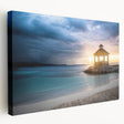 Large canvas print of a Caribbean beach scene with vibrant blue and turquoise waters, ideal for kitchen wall art.