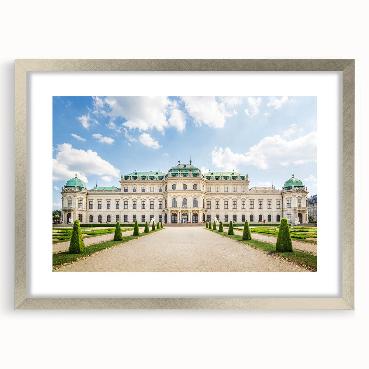 Extra large abstract art print of a textured Austrian landscape in silver frame, ideal for living room decor.